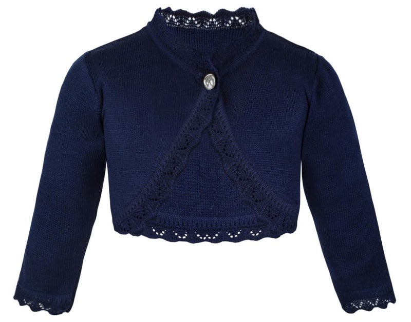 Lilax Little Girls' Knit Long Sleeve Button Closure Bolero Cardigan Shrug 9 Navy - Image 1